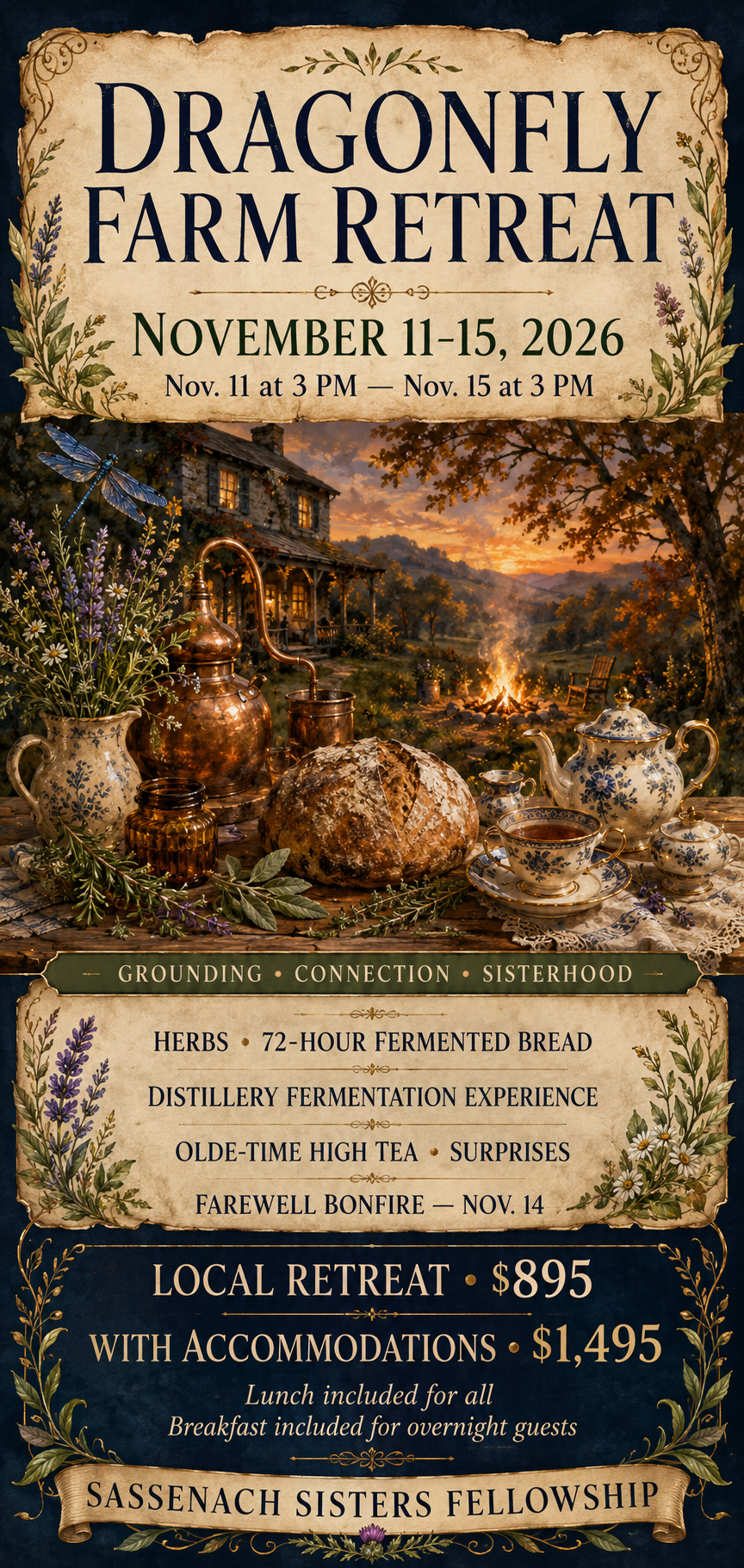 Dragonfly Farm Retreat November 2026 details and pricing flyer